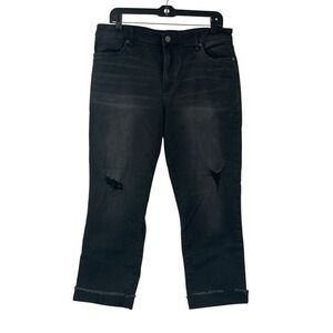 Kut From The Kloth Jeans High Rise Fab Ab Crop Straight Leg Black Distress Sz 14